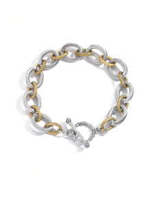 18k gold plated stainless steel gold and silver textured bracelet